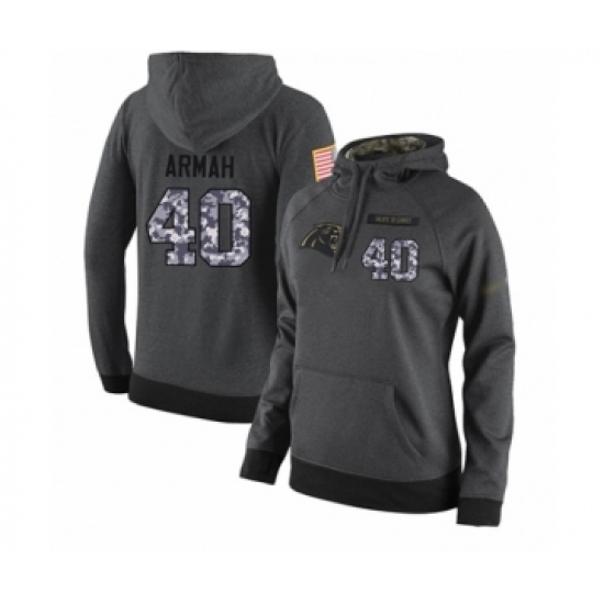 Football Women's Carolina Panthers #40 Alex Armah Stitched Black Anthracite Salute to Service Player Performance Hoodie - Jersey