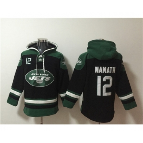 Men's New York Jets #12 Joe Namath Black Ageless Must-Have Lace-Up Pullover Hoodie - Jersey