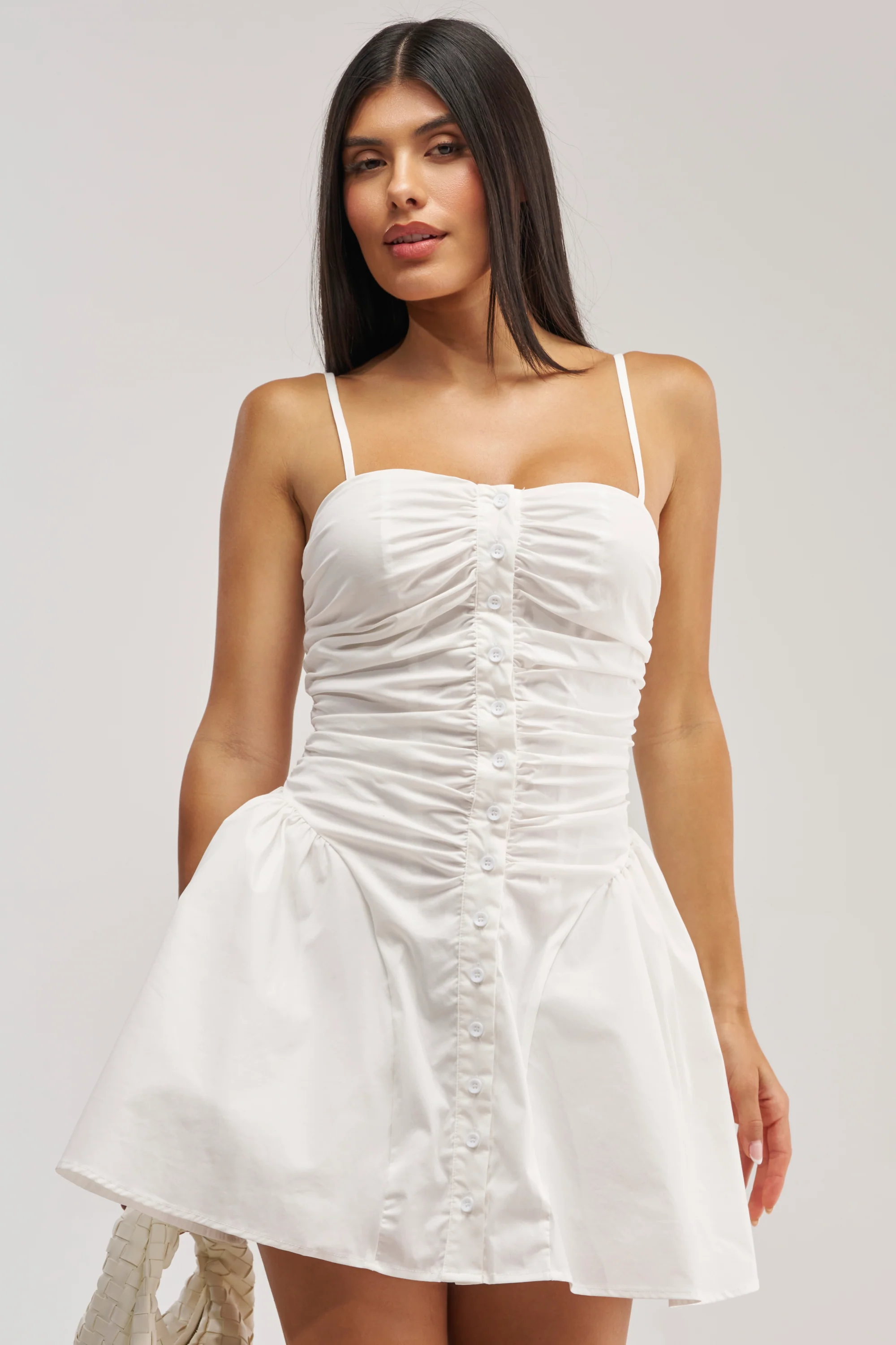 AUGUST HEAT POPLIN MINI DRESS IN WHITE - Akira Wear