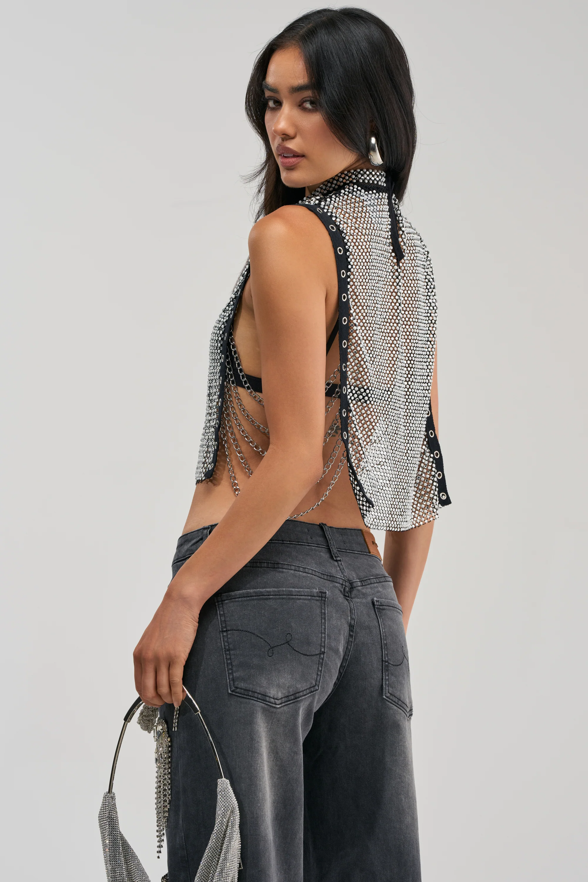 NO CRYING IN THE CLUB RHINESTONE MESH TOP - Akira Wear