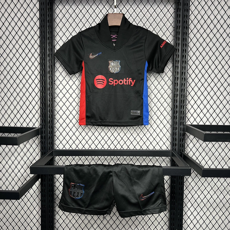 Barcelona Soccer Jersey Away Custom Kids Kit Jersey+Shorts 2024/25 Spotify Logo Without Text - Jersey