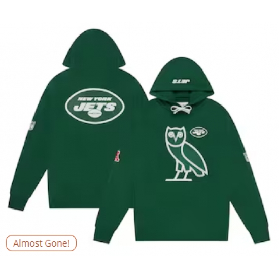 Men's New York Jets OVO x NFL Green OG Owl Pullover Hoodie - Jersey