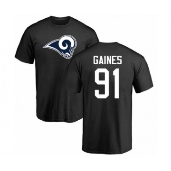 Football Los Angeles Rams #91 Greg Gaines Black Name & Number Logo T-Shirt - Jersey