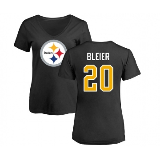 Football Women's Pittsburgh Steelers #20 Rocky Bleier Black Name & Number Logo Slim Fit T-Shirt - Jersey