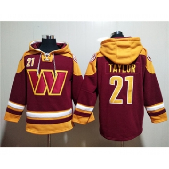 Men's Washington Commanders #21 Sean Taylor Burgundy Lace-Up Pullover Hoodie - Jersey