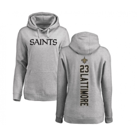 Football Women's New Orleans Saints #23 Marshon Lattimore Ash Backer Pullover Hoodie - Jersey