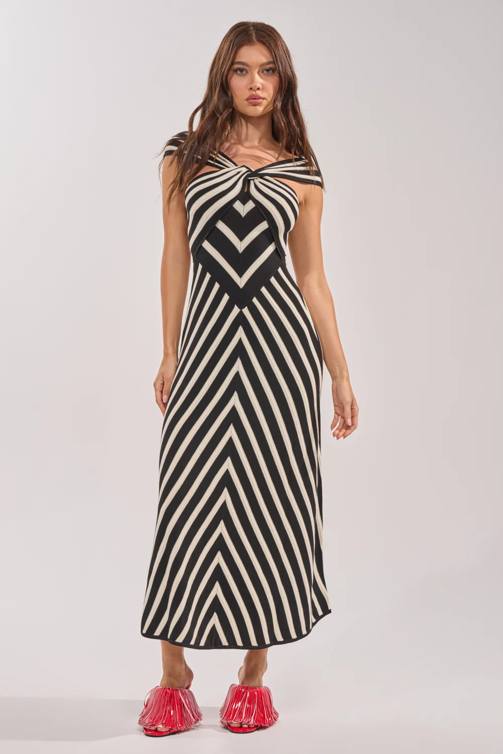 BLOCKED AND BLESS MAXI SWEATER DRESS IN BLACK AND WHITE STRIPE - Akira Wear