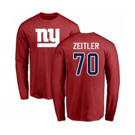 Football New York Giants #70 Kevin Zeitler Red Name & Number Logo Long Sleeve T-Shirt - Jersey