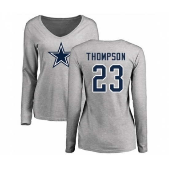Football Women's Dallas Cowboys #23 Darian Thompson Ash Name & Number Logo Slim Fit Long Sleeve T-Shirt - Jersey
