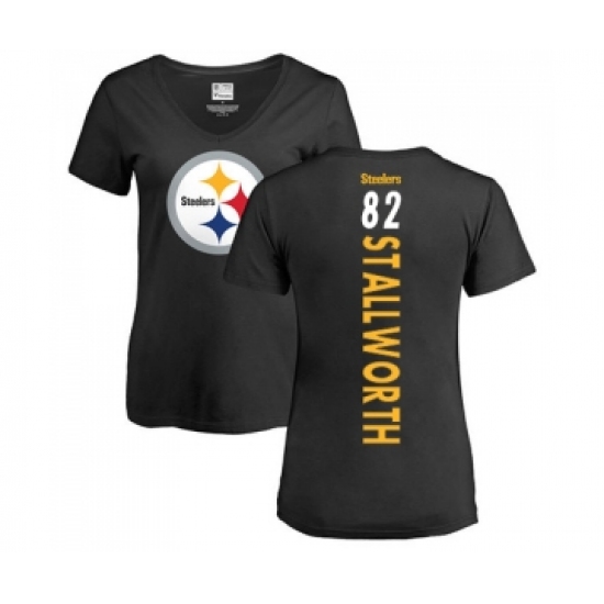 Football Women's Pittsburgh Steelers #82 John Stallworth Black Backer Slim Fit T-Shirt - Jersey