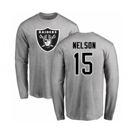 Football Oakland Raiders #15 J. Nelson Ash Name & Number Logo Long Sleeve T-Shirt - Jersey
