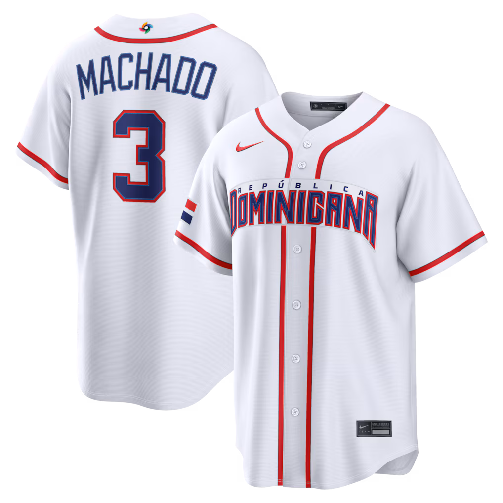 Men's Dominican Republic Baseball Manny Machado Nike White 2026 World Baseball Classic Home Stadium Jersey - Jersey