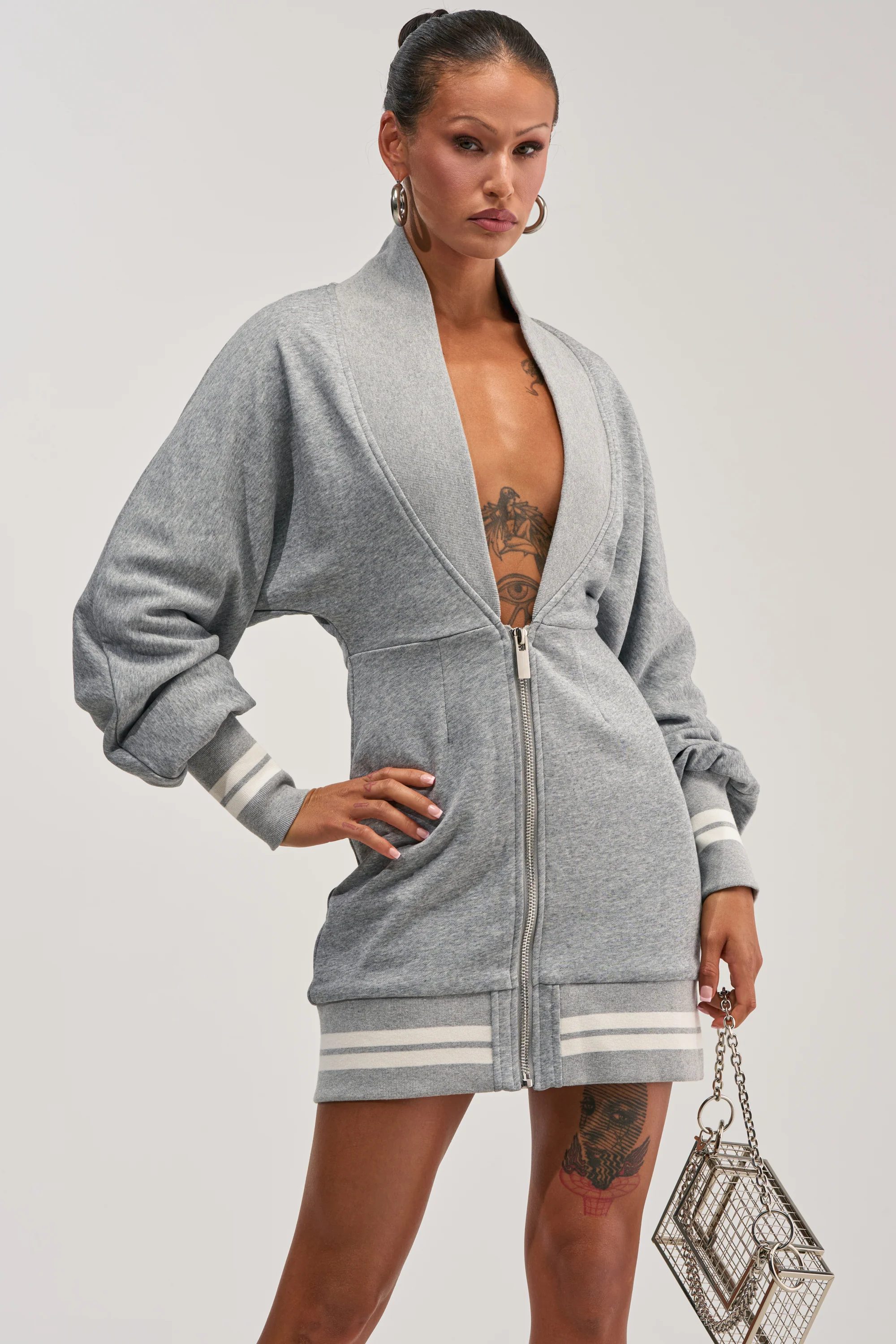 FAST LANE MINI DRESS IN HEATHER GREY - Akira Wear