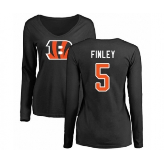 Football Women's Cincinnati Bengals #5 Ryan Finley Black Name & Number Logo Long Sleeve T-Shirt - Jersey