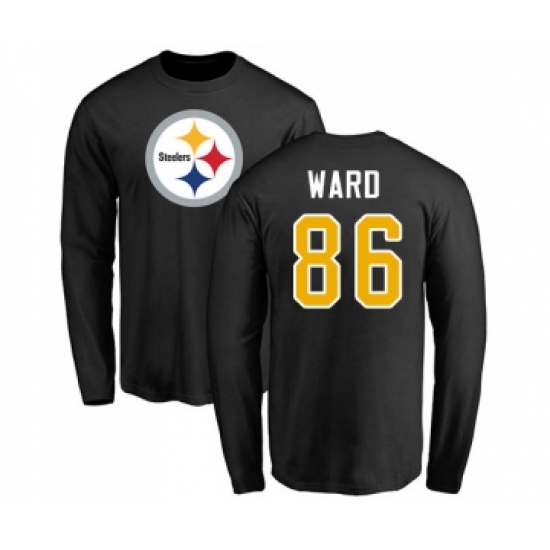 Football Pittsburgh Steelers #86 Hines Ward Black Name & Number Logo Long Sleeve T-Shirt - Jersey
