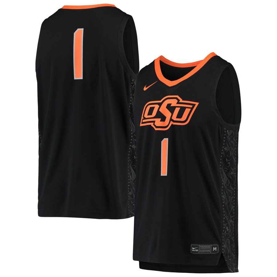 Men's Nike #1 Black Oklahoma State Cowboys Team Replica Basketball Jersey - Jersey