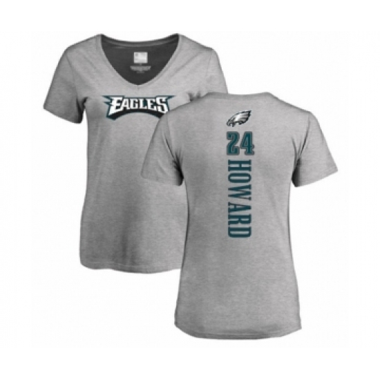 Women's Philadelphia Eagles #24 Jordan Howard Ash Backer V-Neck T-Shirt - Jersey