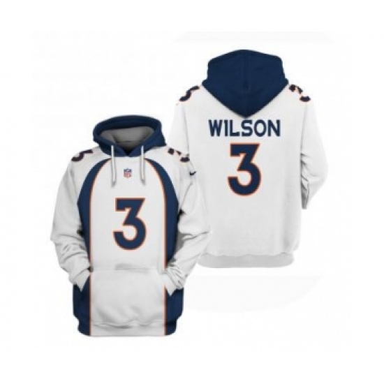 Men's Denver Broncos #3 Russell Wilson White Pullover Hoodie - Jersey