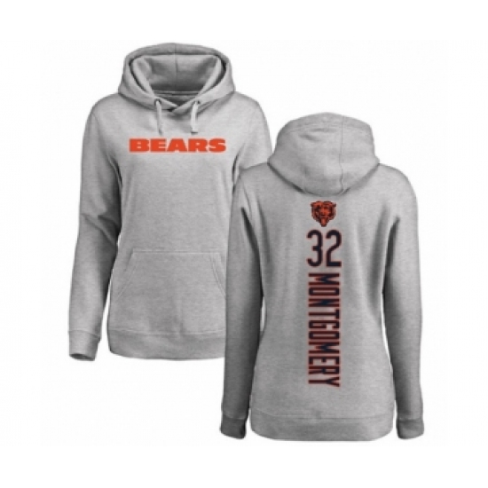 Football Women's Chicago Bears #32 David Montgomery Ash Backer Pullover Hoodie - Jersey