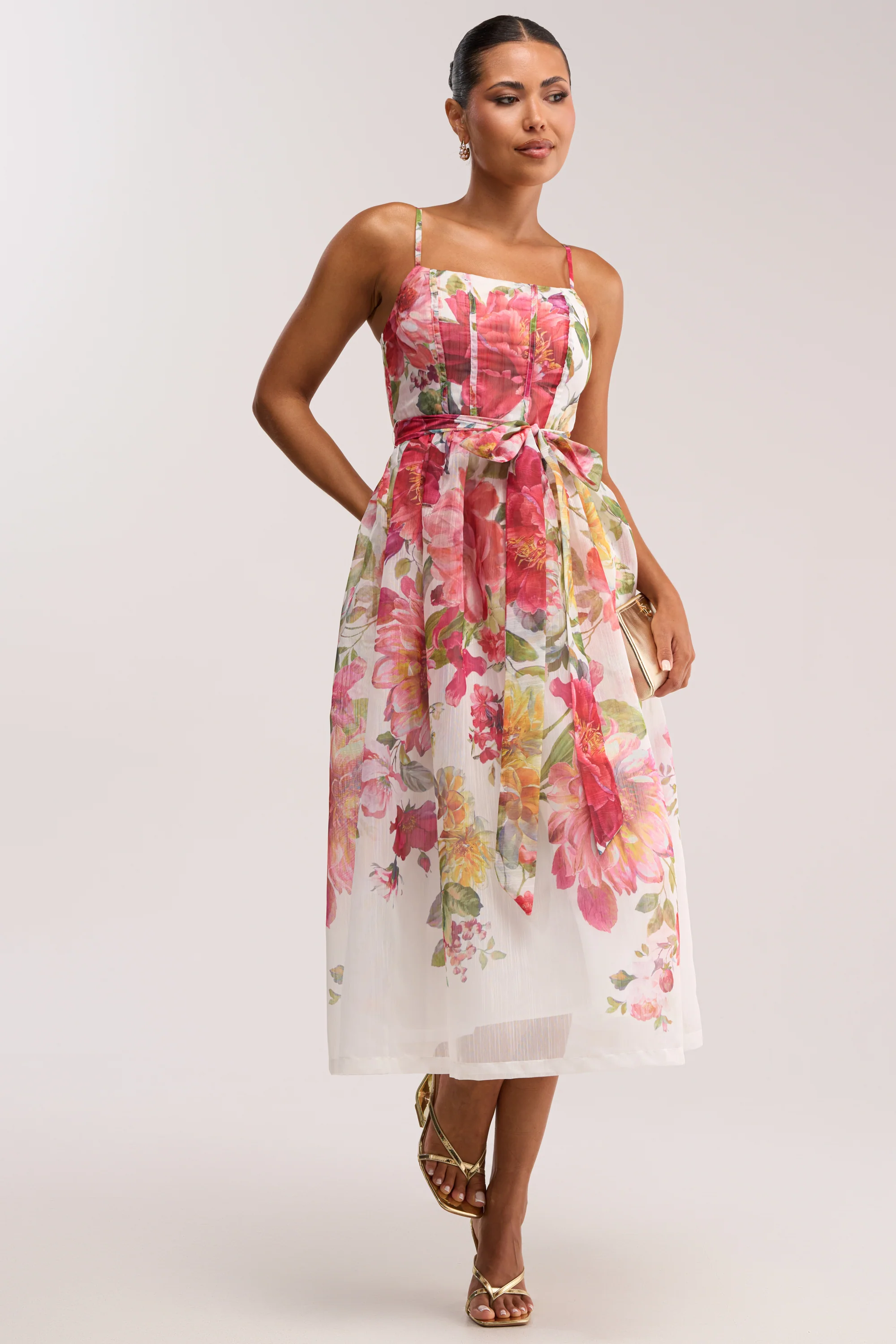 GARDEN PARTY FLORAL CHIFFON MIDI DRESS - Akira Wear