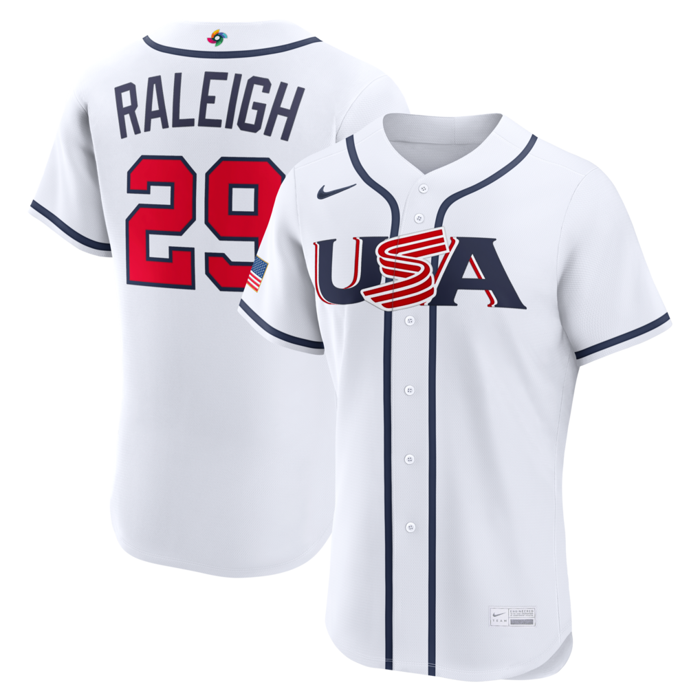 Men's USA Baseball Cal Raleigh Nike White 2026 World Baseball Classic Home Authentic Jersey - Jersey