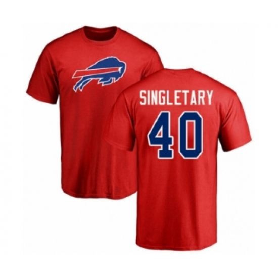 Football Buffalo Bills #40 Devin Singletary Red Name & Number Logo T-Shirt - Jersey