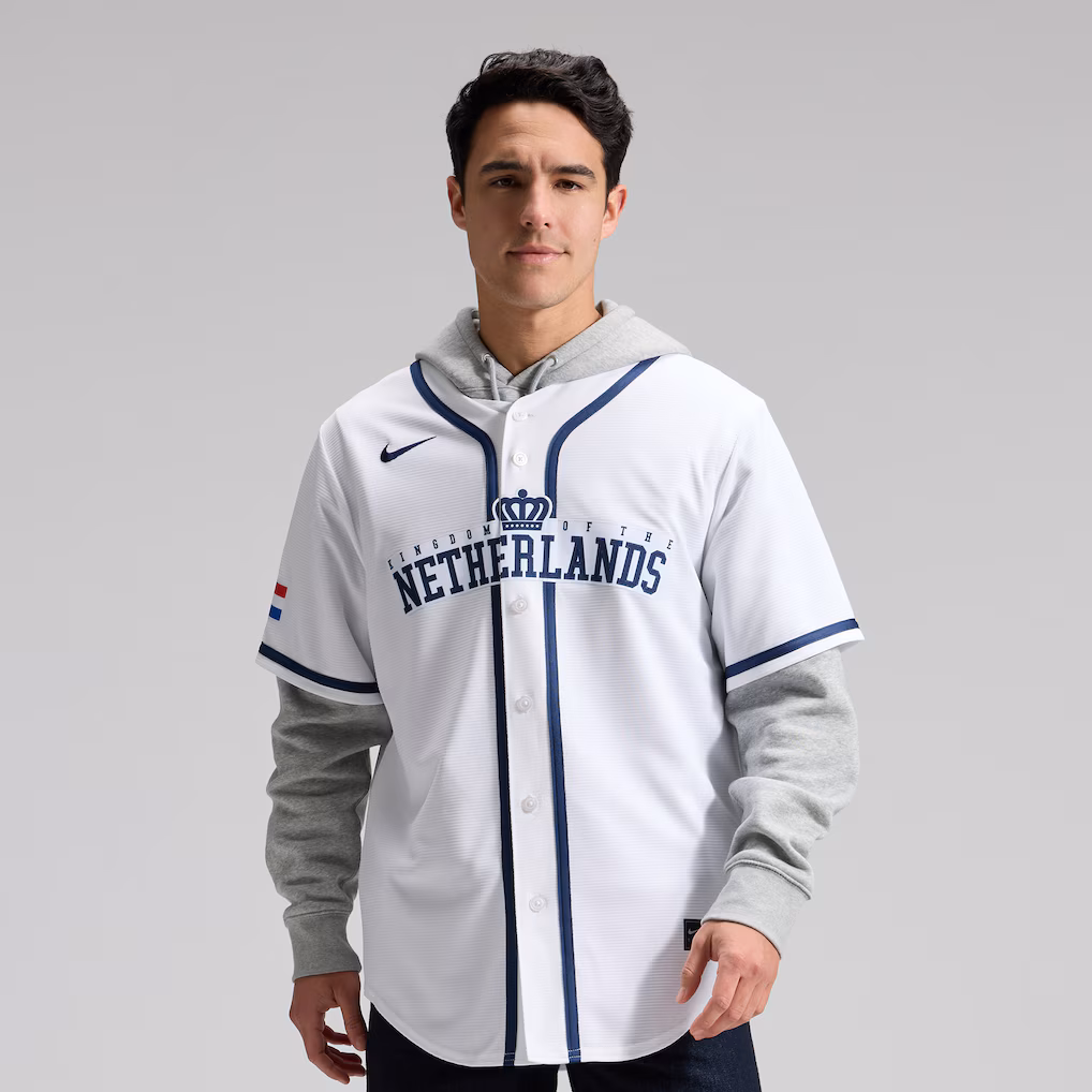 Men's Netherlands Baseball Nike White 2026 World Baseball Classic Home Stadium Jersey - Jersey