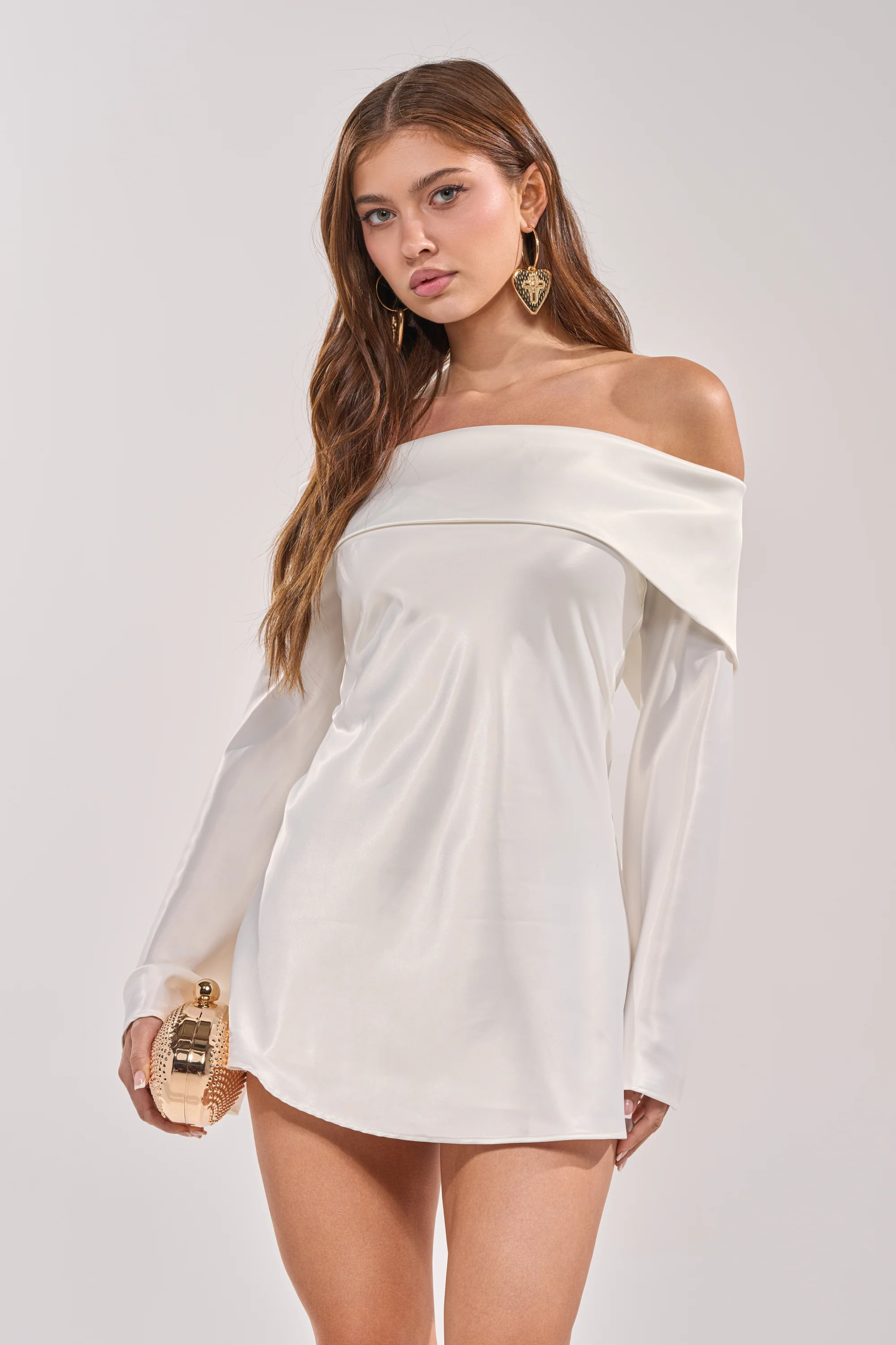 CLASSY YET SASSY LONG SLEEVE SATIN MINI DRESS - Akira Wear