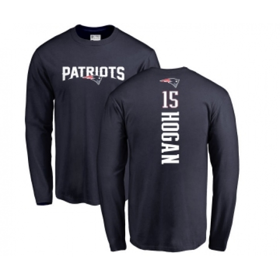 Football New England Patriots #15 Chris Hogan Navy Blue Backer Long Sleeve T-Shirt - Jersey