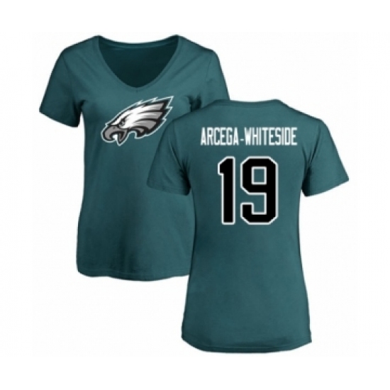 Women's Philadelphia Eagles #19 JJ Arcega-Whiteside Green Name & Number Logo Slim Fit T-Shirt - Jersey