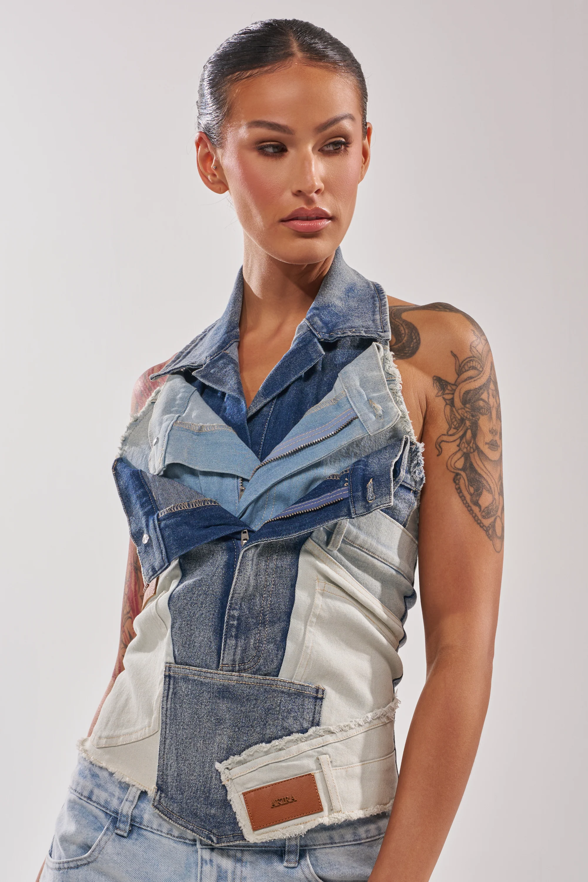 ALWAYS RIGHT DENIM ABSTRACT BLOUSE - Akira Wear
