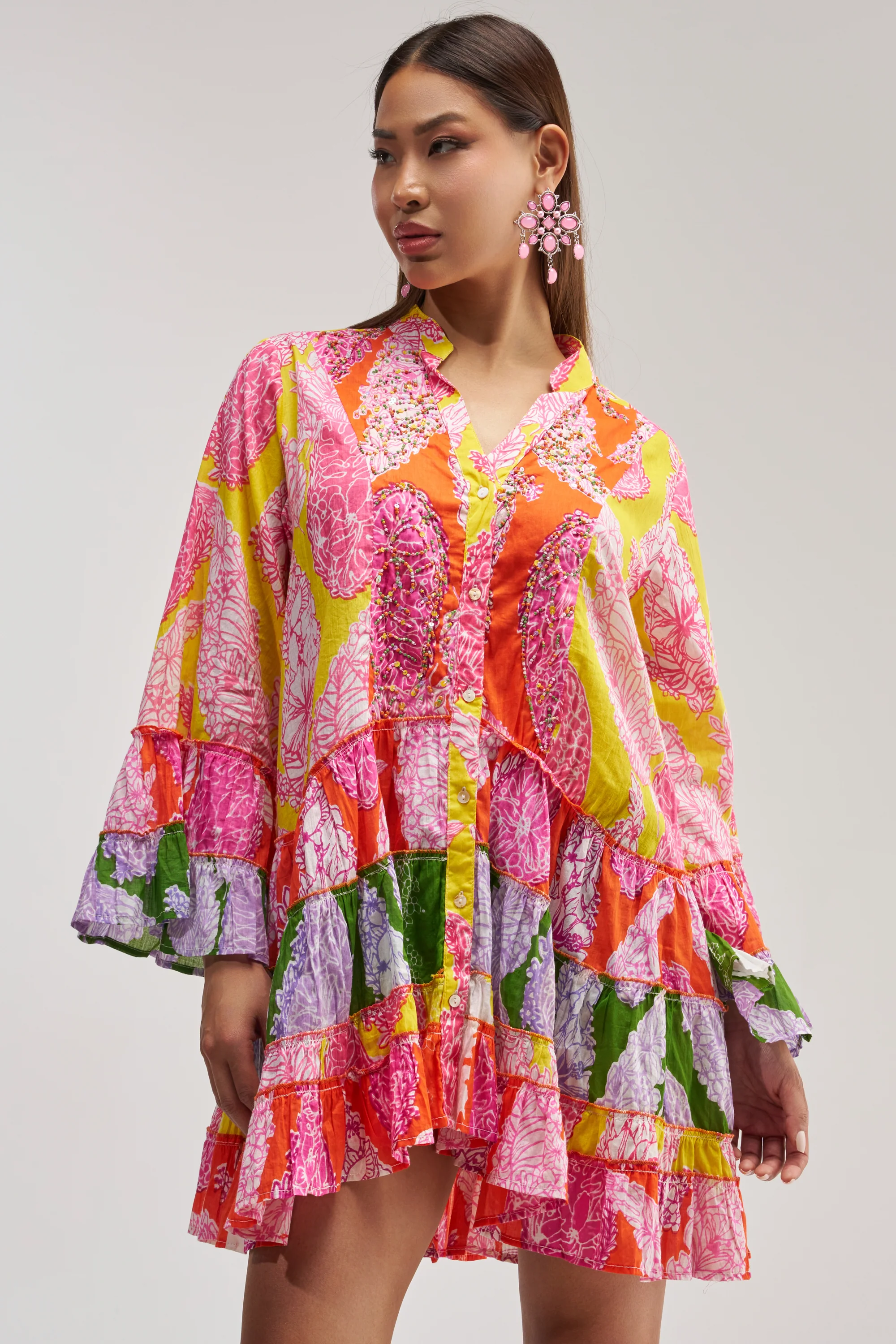 DANCING TILL SUNRISE FLORAL LONG SLEEVE DRESS - Akira Wear