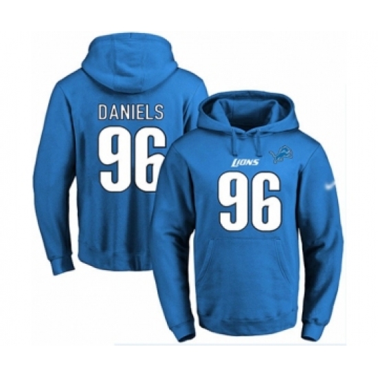 Football Men's Detroit Lions #96 Mike Daniels Blue Name & Number Pullover Hoodie - Jersey
