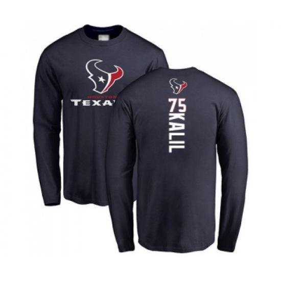 Football Houston Texans #75 Matt Kalil Navy Blue Backer Long Sleeve T-Shirt - Jersey