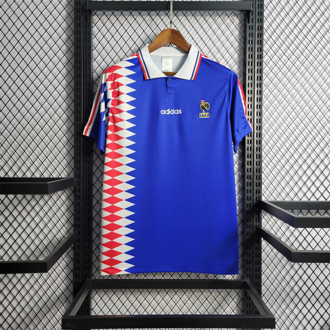 France Retro Soccer Jersey Home Custom Shirt World Cup 1994 - Jersey
