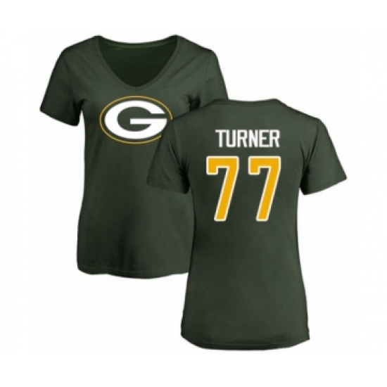 Football Women's Green Bay Packers #77 Billy Turner Green Name & Number Logo T-Shirt - Jersey