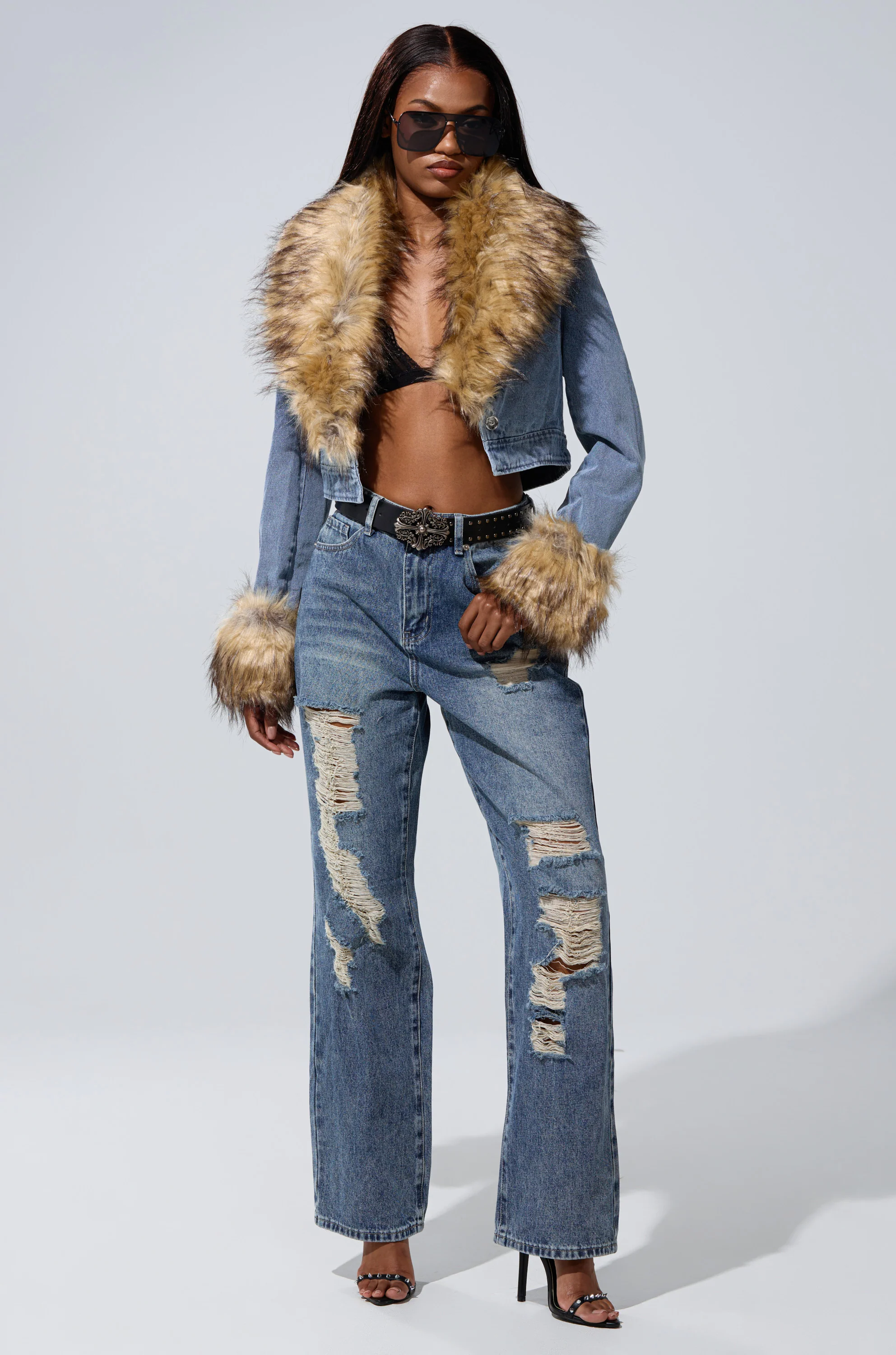 NEW GISELE CROPPED FUR TRIM JACKET - Akira Wear