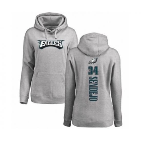 Women's Philadelphia Eagles #34 Andrew Sendejo Ash Backer Pullover Hoodie - Jersey