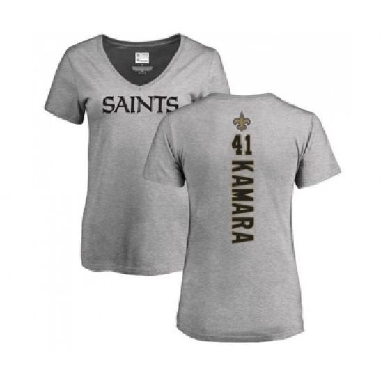 Football Women's New Orleans Saints #41 Alvin Kamara Ash Backer V-Neck T-Shirt - Jersey