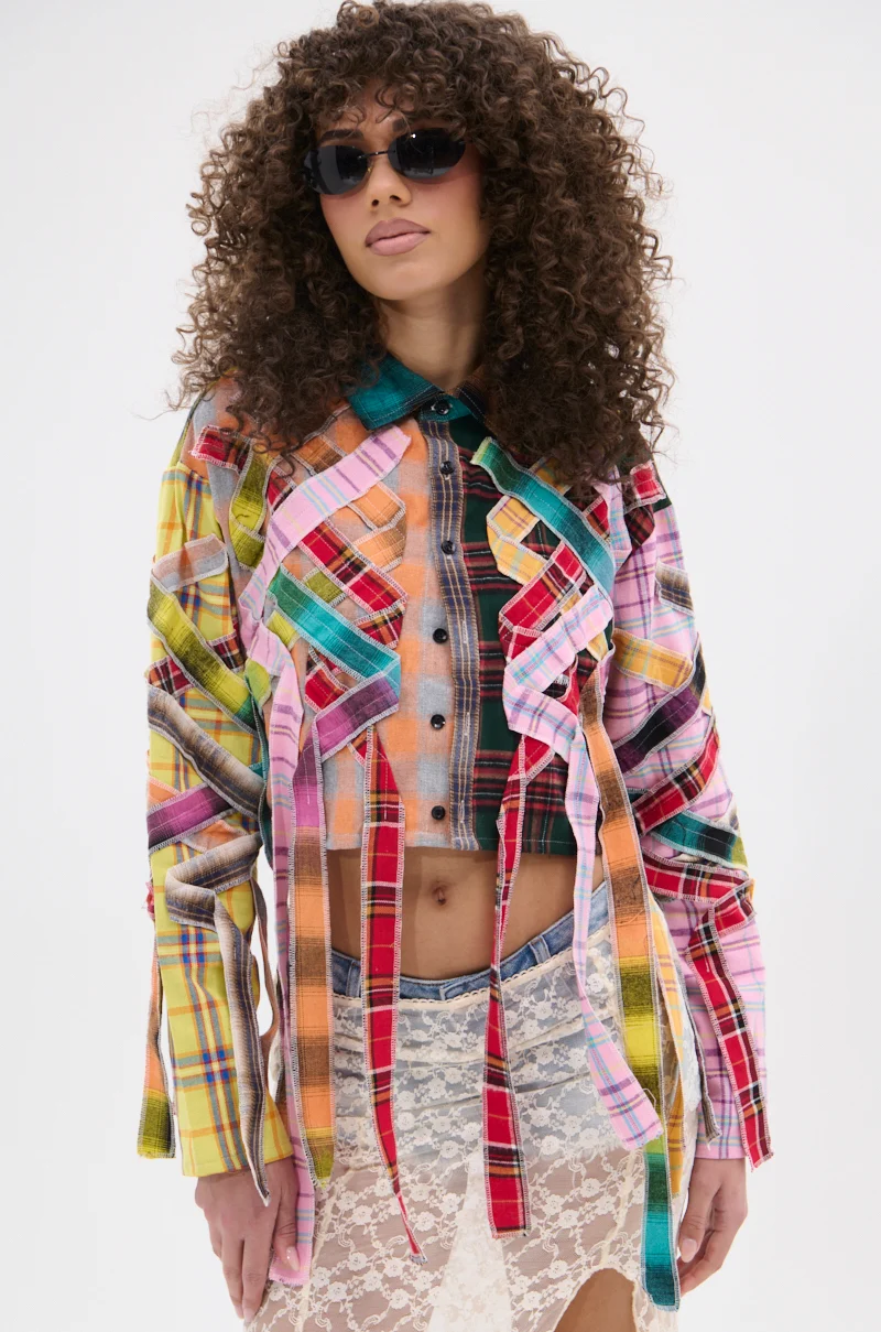 FEELING CRAZY MIXED PLAID BUTTON DOWN - Akira Wear