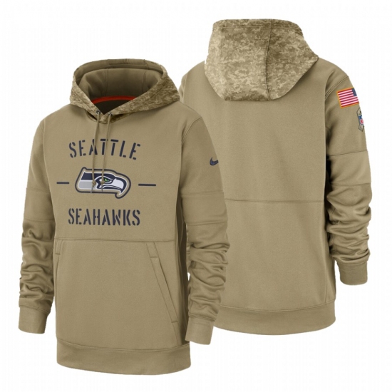 Men's Seattle Seahawks 2019 Salute to Service Tan Sideline Therma Pullover Hoodie - Jersey