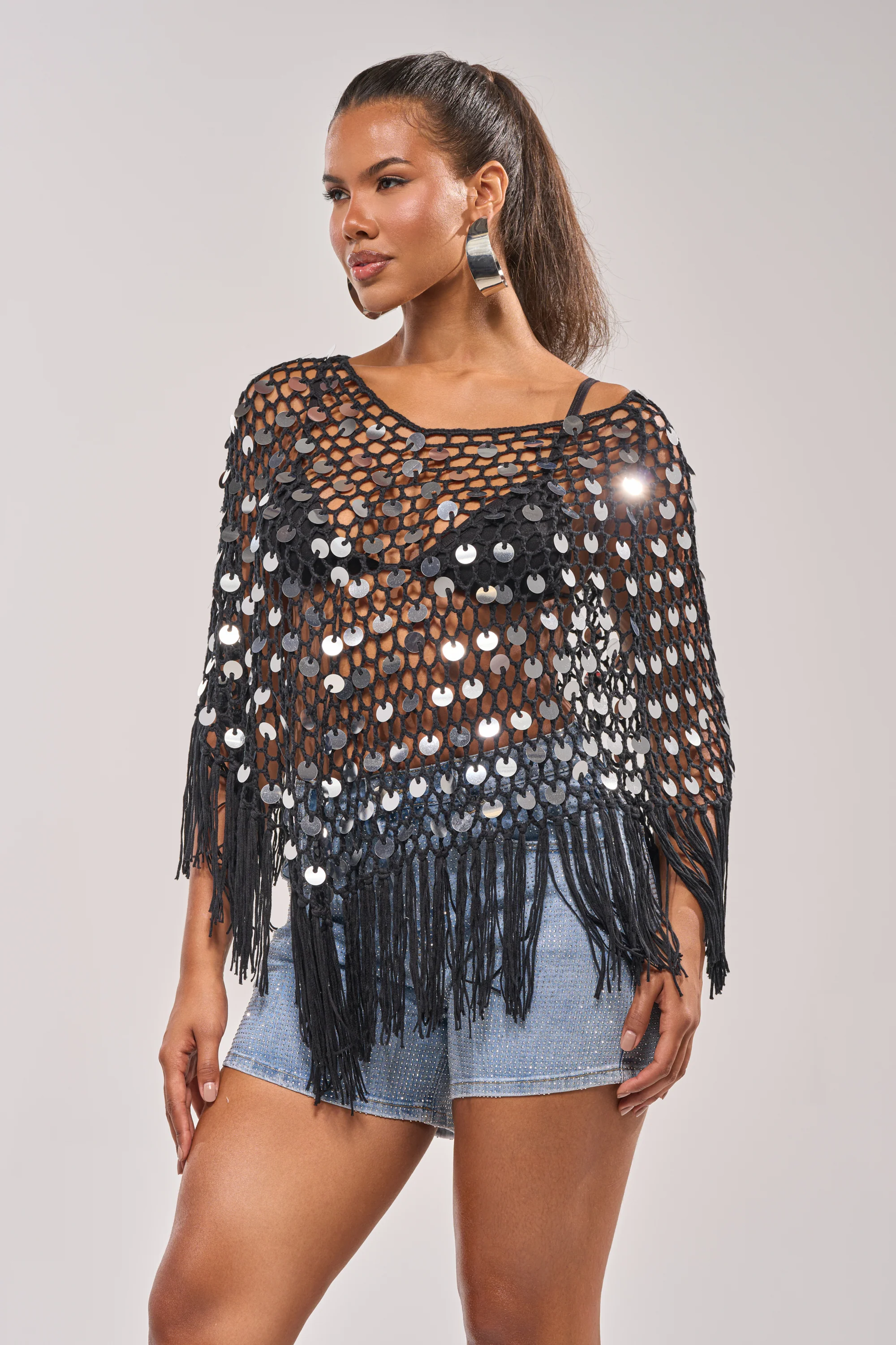 UNDER THE LIGHTS CROCHET SEQUIN PONCHO - Akira Wear