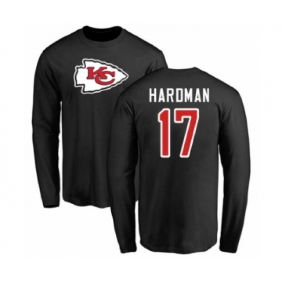 Football Kansas City Chiefs #17 Mecole Hardman Black Name & Number Logo Long Sleeve T-Shirt - Jersey