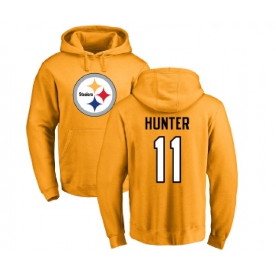 Football Pittsburgh Steelers #11 Justin Hunter Gold Name & Number Logo Pullover Hoodie - Jersey