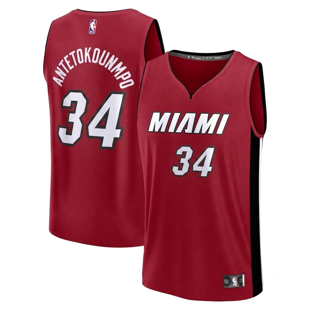 Men's Miami Heat Giannis Antetokounmpo Fanatics Red Fast Break Player Jersey - Statement Edition - Jersey