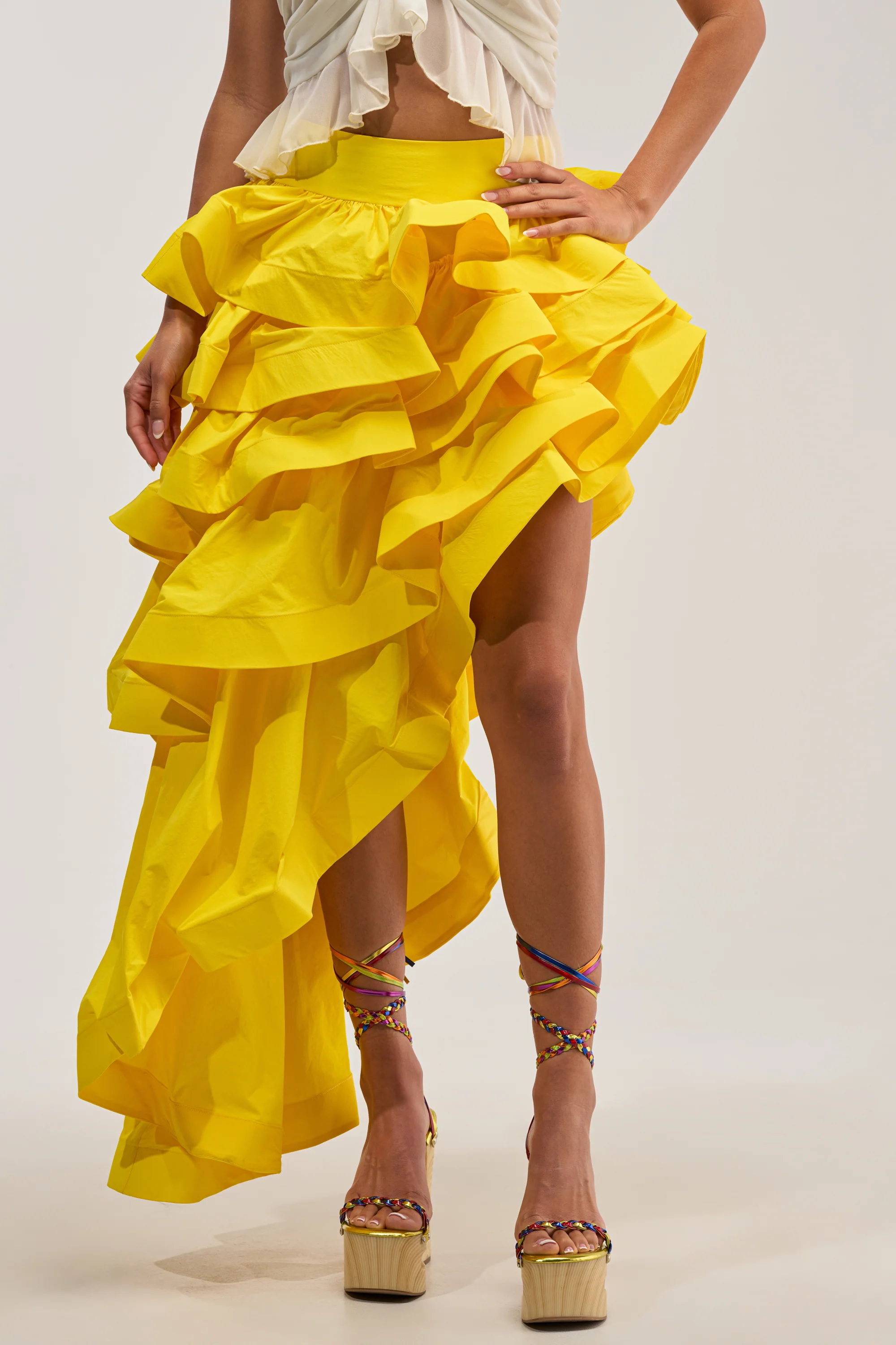 ELEGANT QUEEN ASYMMETRICAL SKIRT IN YELLOW - Akira Wear