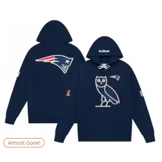 Men's New England Patriots OVO x NFL Navy OG Owl Pullover Hoodie - Jersey