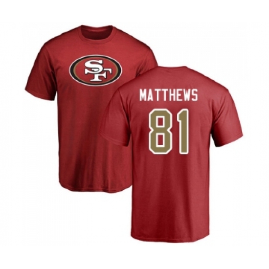 Football San Francisco 49ers #81 Jordan Matthews Red Name & Number Logo T-Shirt - Jersey