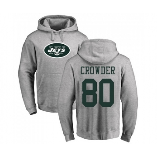 Football New York Jets #80 Jamison Crowder Ash Name & Number Logo Pullover Hoodie - Jersey