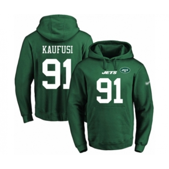 Football Men's New York Jets #91 Bronson Kaufusi Green Name & Number Pullover Hoodie - Jersey